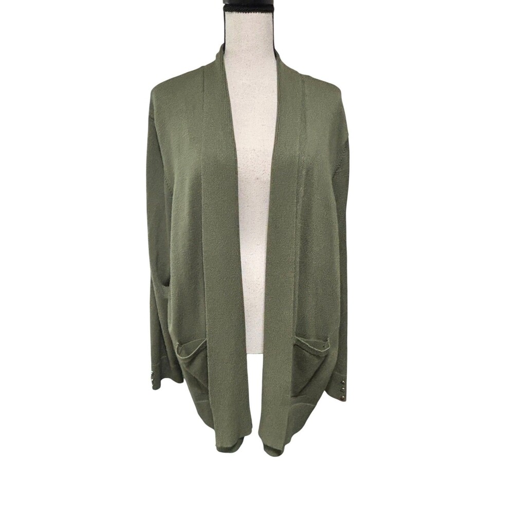 89th & Madison Olive Green Open Cardigan Sweater Sz 3X Pockets